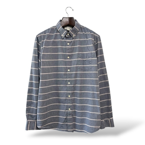 John Bartlett Consensus Chambray Woven Striped Stretch Button Down, Large - Picture 8 of 12